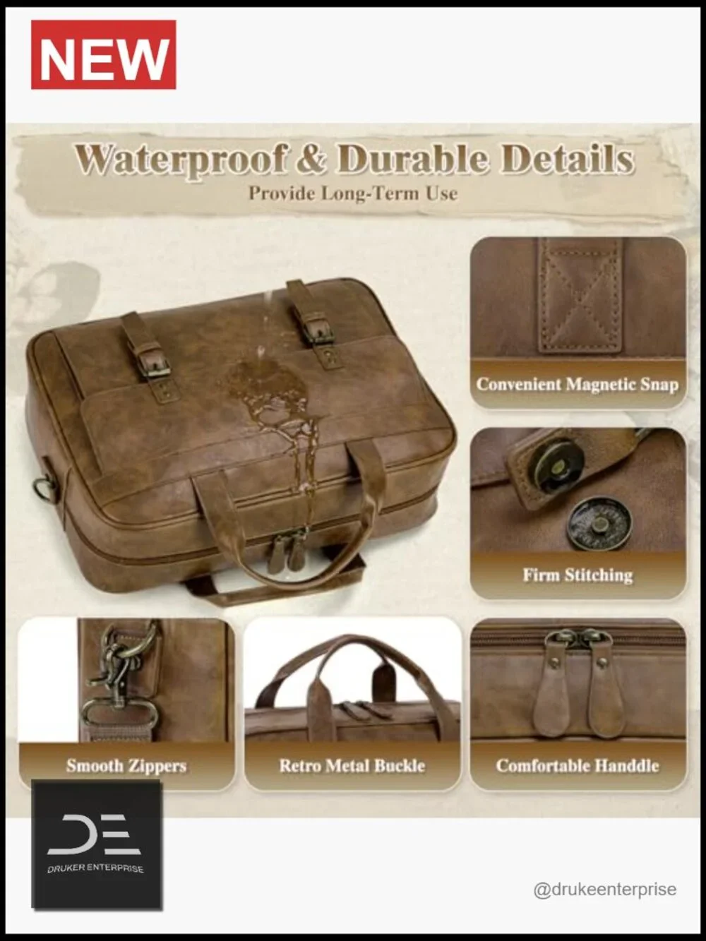 Vintage Leather Messenger Bag for Men 16